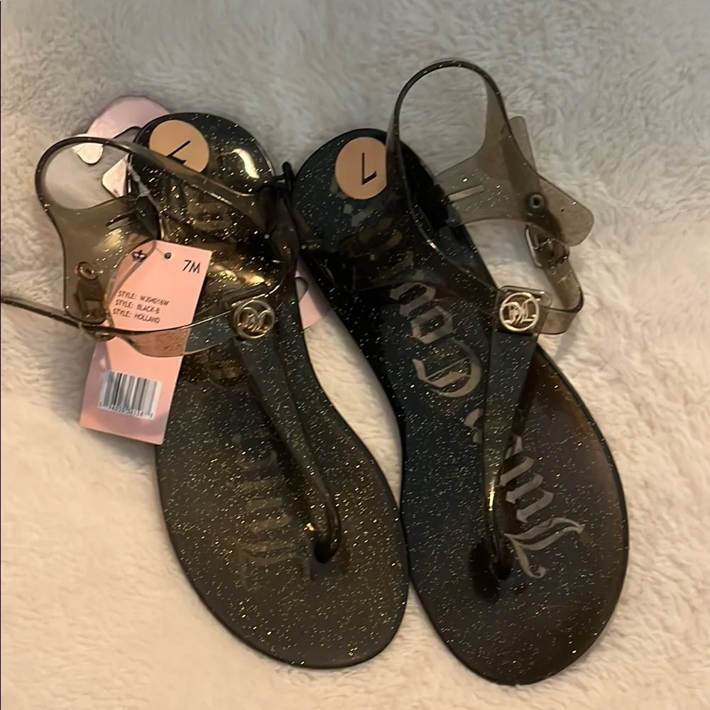 Juicy Couture Black Sandals with Shiny Straps - Picture 1 of 4